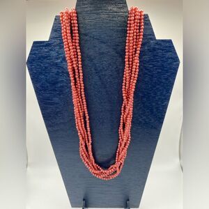 Multi Strand Red Beaded Necklace with Gold Tone Clasp